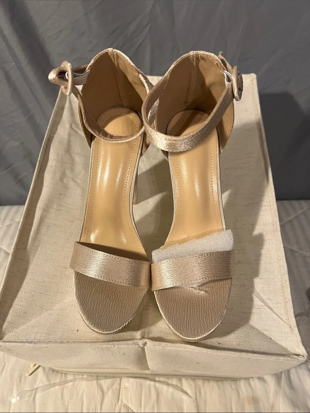SHEIN Metallic Champagne Platform Block Heels